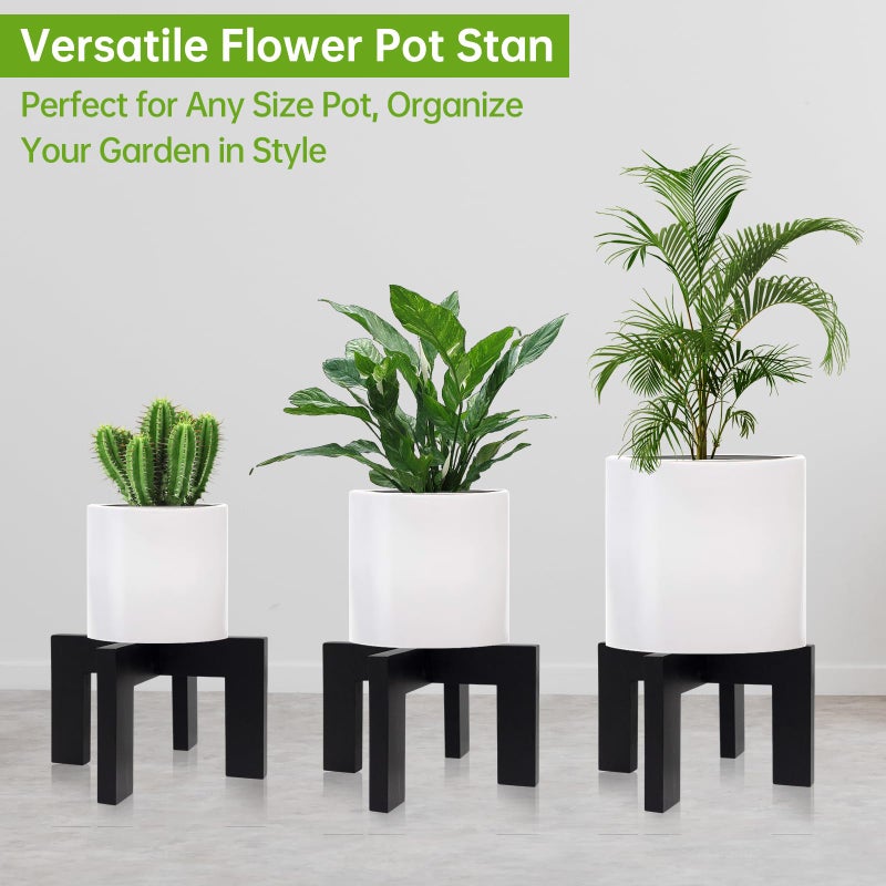 hismocal 2 Pack Wood Plant Stand Indoor Holders for Plants  Sturdy Flower Pot Stands Plants Shelf  Wooden Stool for Patio Plant Stand  Fit 5-18 Inch Variety Flower Pots  Easily Assemble (2 Pack-Black) - Image 3